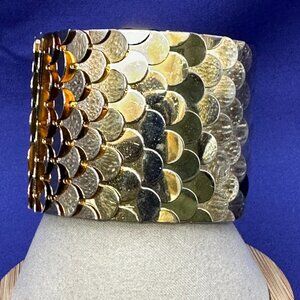 Unique Layered Metal “Fish Scale” Cuff Gold-Tone Bracelet